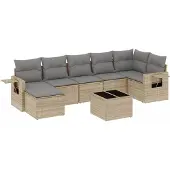 vidaXL 8-tlg. Garten-Sofagarnitur mit Kissen Beige Poly Rattan