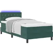 vidaXL LED Boxspringbett mit Matratze Dunkelgrün 90 x 190 cm Samt