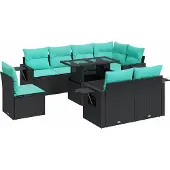 vidaXL 9-tlg. Garten-Sofagarnitur mit Kissen Schwarz Poly Rattan