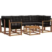 vidaXL Outdoor-Sofagarnitur 7 Stk. Natürlich und Schwarz