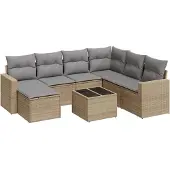 vidaXL 8-tlg. Garten-Sofagarnitur mit Kissen Beige Poly Rattan