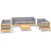 vidaXL 8-tlg. Garten-Lounge-Set mit Grauen Kissen Kiefer Massivholz