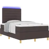 vidaXL LED Boxspringbett mit Kopfteil Dunkelbraun 120 x 200 cm Stoff
