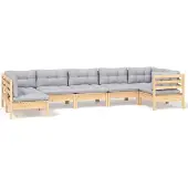 vidaXL 7-tlg. Garten-Lounge-Set mit Grauen Kissen Kiefernholz