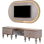 AEA Moderne Beige Wohnwand Garnitur Designer RTV-Lowboard Wandpanel 2tlg