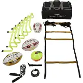RAM Rugby Rugby Trainingsset mit Gripper Trainingsball Größe 5, Agility Leiter 4m und Hürden 23cm, inkl. Tragetasche
