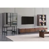 AEA Wohnzimmer Luxus Möbel Wohnwand TV-Ständer Wandregal Holz Braun Modern Neu