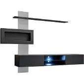 AEA Schwarz Wohnwand mit Kamin Wohnzimmer Designer Modern Möbel TV Ständer