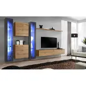 AEA Komplett Braun Wohnwand Set Hänge Vitrine Wand Schrank Einrichtung Modern Design