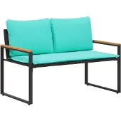 vidaXL Bank mit Kissen Schwarz und Türkis 115 x 65 x 72 cm Rattan