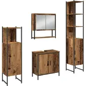 vidaXL Badezimmermöbel-Set 4 stk. Braun 33 x 33 x 185,5 cm