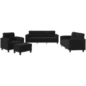 vidaXL 4-tlg. Sofagarnitur mit Kissen Schwarz Mikrofasergewebe