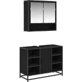 vidaXL Badezimmermöbel-Set 2 stk. Schwarz Eichen-Optik 80 x 33 x 60 cm