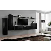AEA Komplette Set 7tlg Schwarz Wohnwand TV Ständer Wohnzimmer Designer Wandschrank