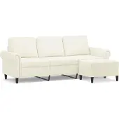vidaXL 3-Sitzer-Sofa mit Hocker Creme 180 cm Samt