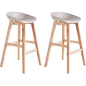 Beliani Barstuhl 2er Set Taupe Kunststoff-Sitzschale mit Hellen Holzbeinen Fußstütze Sitzhöhe 72 cm ohne Lehne Modernes Design Barhocker Tresenhocker