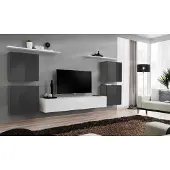 AEA Wohnzimmer Weiß Wohnwand Set Wandregal TV-Ständer Holzmöbel 2x Vitrine Wohnwand