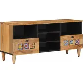 vidaXL TV-Schränk mit Regal Natur 100 x 33 x 46 cm Massivholz Mango
