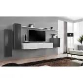 AEA Wohnwand Grau Möbel Wohnzimmer Designer Luxus TV Ständer Holz Wandregal Komplett