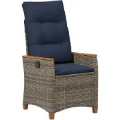 vidaXL Verstellbarer Gartenstuhl Grau und Marineblau Poly-Rattan
