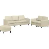 vidaXL 3-tlg. Sofagarnitur mit Kissen Creme Kunstleder