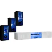 AEA Neu Wohnwand Schwarz 3x Wandschrank Einrichtung TV-Ständer Modern Set