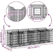 vidaXL Gabionen-Hochbeet 200 x 50 x 60 cm Verzinkter Stahl Silber