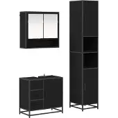 vidaXL Badezimmermöbel-Set 3 pcs Schwarz Eichen-Optik Holzwerkstoff