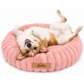Dogeste Donut Hundebett 60 cm rund, flauschiges Hundekissen, waschbar, rutschfester Boden