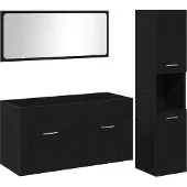 vidaXL Badezimmermöbel-Set 3 pcs Schwarz Eichen-Optik Holzwerkstoff