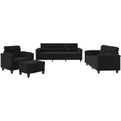vidaXL 4-tlg. Sofagarnitur mit Kissen Schwarz Mikrofasergewebe