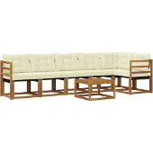 vidaXL Outdoor-Sofagarnitur mit Kissen 7 pcs Natur und Creme