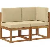 vidaXL Outdoor Mittel- und Ecksofa mit Kissen 2 Stück Natur und Beige