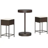 vidaXL 3-tlg. Gartenbar-Set mit Kissen Braun Poly Rattan