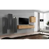 AEA Modern Wohnwände Set 5tlg Wohnzimmer Grau Holz Möbel Schrank TV-Ständer Neu