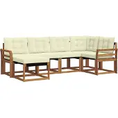 vidaXL Outdoor-Sofagarnitur mit Kissen 6 pcs Natur und Creme