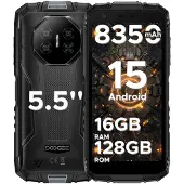 Doogee Fire 3 Pro Android 15 KI Rugged‑Smartphone, 16 GB + 128 GB, Octa‑Core, 8350 mAh, 18 W, 5,5 Zoll HD+ IPS, 4G Dual‑SIM, 16 MP, Widevine L1, 3,5‑mm‑Jack, FaceID, OTG, NFC
