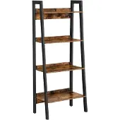 Vasagle Leiter-Regal, 4-stufiges schmales Bücherregal, 56x34x137,5 cm, für Home-Office, Wohnzimmer, Schlafzimmer, Küche, Industrie-Stil, Vintage-Braun und Mattschwarz.