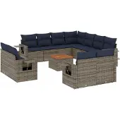vidaXL 12-teiliges Gartensofa-Set mit Kissen, grau, Polyrattan
