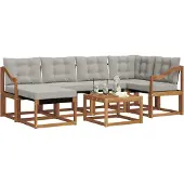 vidaXL Outdoor-Sofagarnitur mit Kissen 7 pcs Natürlich und Hellgrau