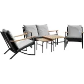 vidaXL 5-tlg. Balkonmöbel-Set mit Kissen Schwarz Stahl