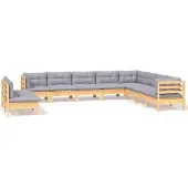 vidaXL 10-tlg. Garten-Lounge-Set mit Grauen Kissen Massivholz Kiefer