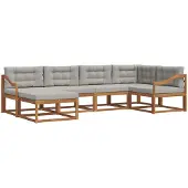 vidaXL Outdoor-Sofagarnitur mit Kissen 6 pcs Natürlich und Hellgrau