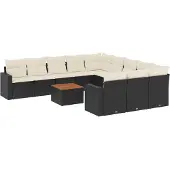 vidaXL 12-tlg. Garten-Sofagarnitur mit Kissen Schwarz Poly Rattan
