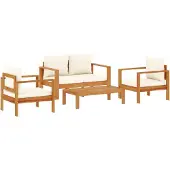 vidaXL 4-tlg. Garten-Sofagarnitur mit Kissen Massivholz Akazie