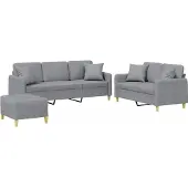 vidaXL 3-tlg. Sofagarnitur mit Kissen Hellgrau Stoff