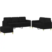 vidaXL 3-tlg. Sofagarnitur mit Kissen Schwarz Stoff