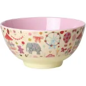 Rice - Melamine Bowl with Fun Fair Print - Pink - Medium