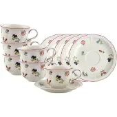 Villeroy & Boch Tasse "Teetassen mit Untertassen Petite Fleur 130 ml 6er Set bunt", bunt, B:14,5cm H:8cm Ø:14,5cm, Porzellan, Trinkgefäße, Tasse, Spülmaschinenfest, Mikrowellensicher