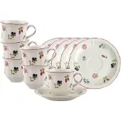 Villeroy & Boch Tasse "Kaffeetassen mit Untertassen Petite Fleur 120 ml 6er Set bunt", bunt, B:14,5cm H:8,7cm Ø:14,5cm, Porzellan, Trinkgefäße, Tasse, Spülmaschinenfest, Mikrowellensicher